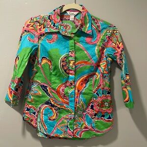 LILLY PULITZER Womens Blue Floral Cotton Button Up Shirt Size 2